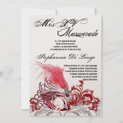 5x7 Masquerade Quinceanera Birthday Invitation