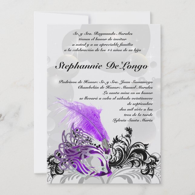 5x7 Masquerade Quinceanera Birthday Invitation (Front)