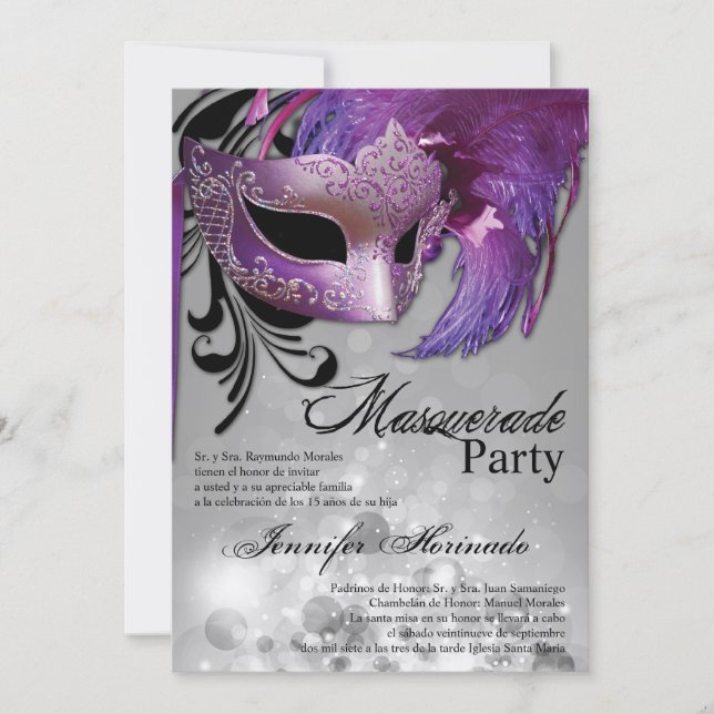 5x7 Masquerade Quinceanera Birthday Invitation (Front)
