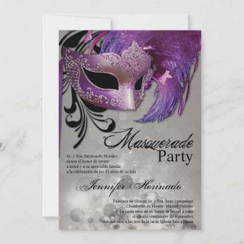 5x7 Masquerade Quinceanera Birthday Invitation