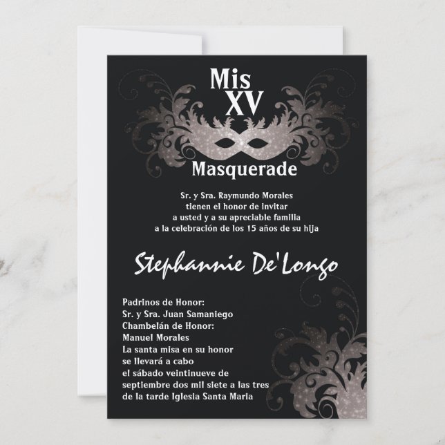 5x7 Masquerade Quinceanera Birthday Invitation (Front)