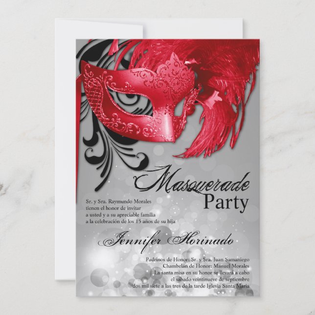 5x7 Masquerade Quinceanera Birthday Invitation (Front)