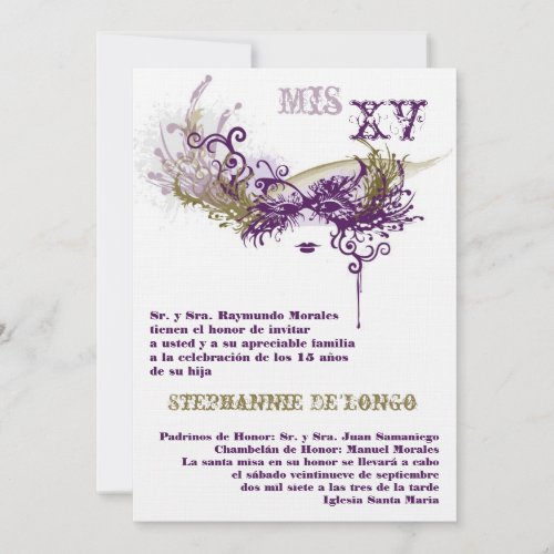 5x7 Masquerade Quinceanera Birthday Invitation