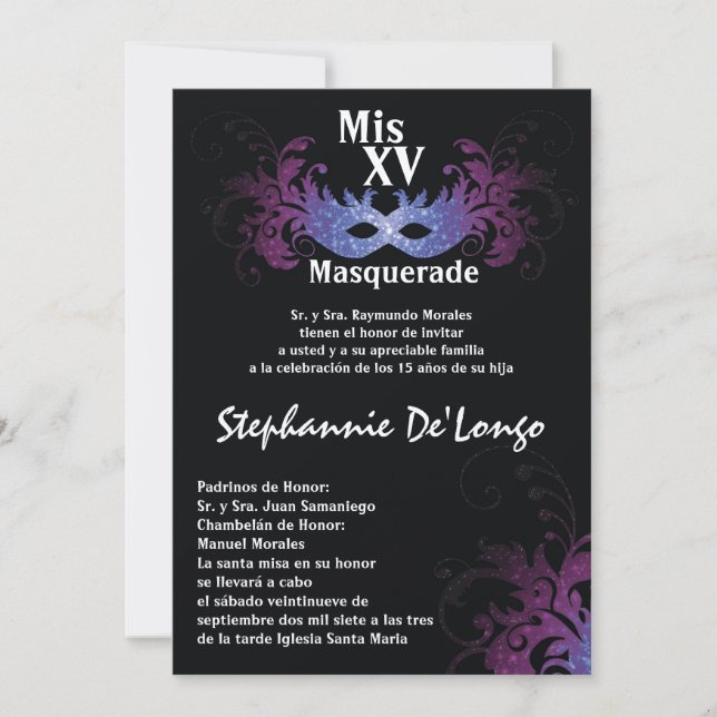 5x7 Masquerade Quinceanera Birthday Invitation (Front)