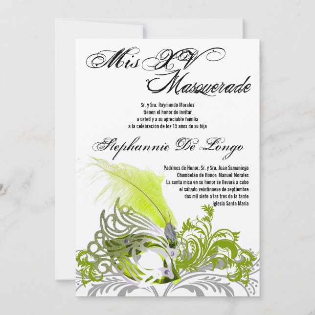 5x7 Masquerade Quinceanera Birthday Invitation (Front)