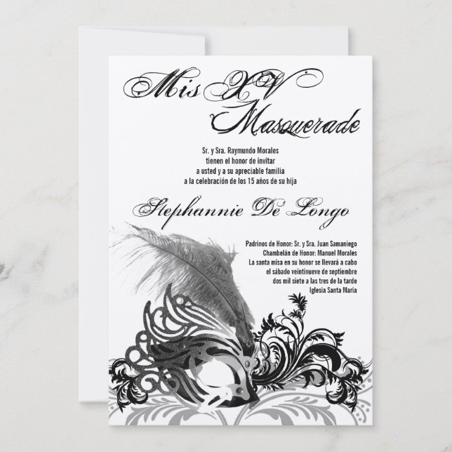 5x7 Masquerade Quinceanera Birthday Invitation (Front)