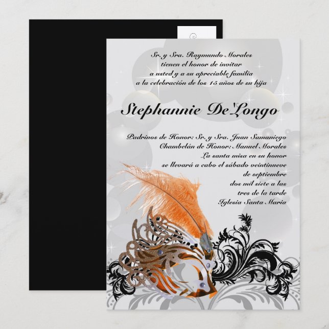 5x7 Masquerade Quinceanera Birthday Invitation (Front/Back)