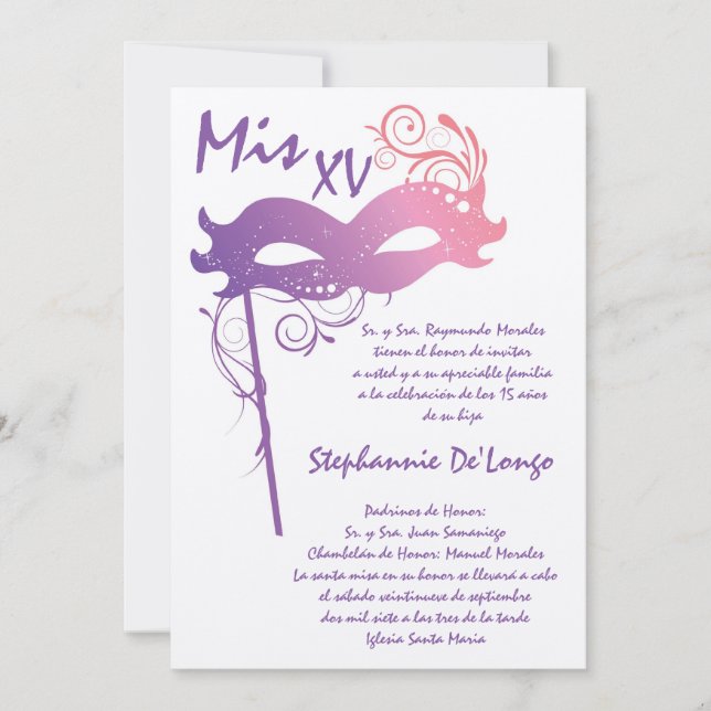 5x7 Masquerade Quinceanera Birthday Invitation (Front)