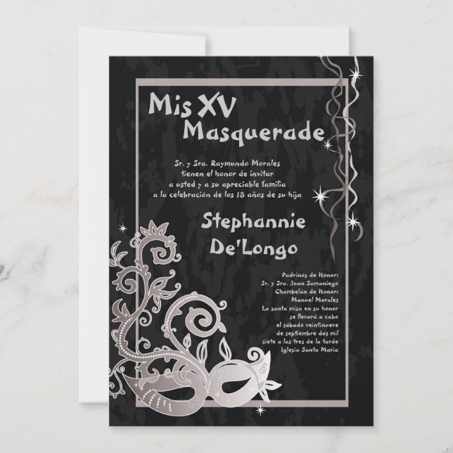 5x7 Masquerade Quinceanera Birthday Invitation (Front)