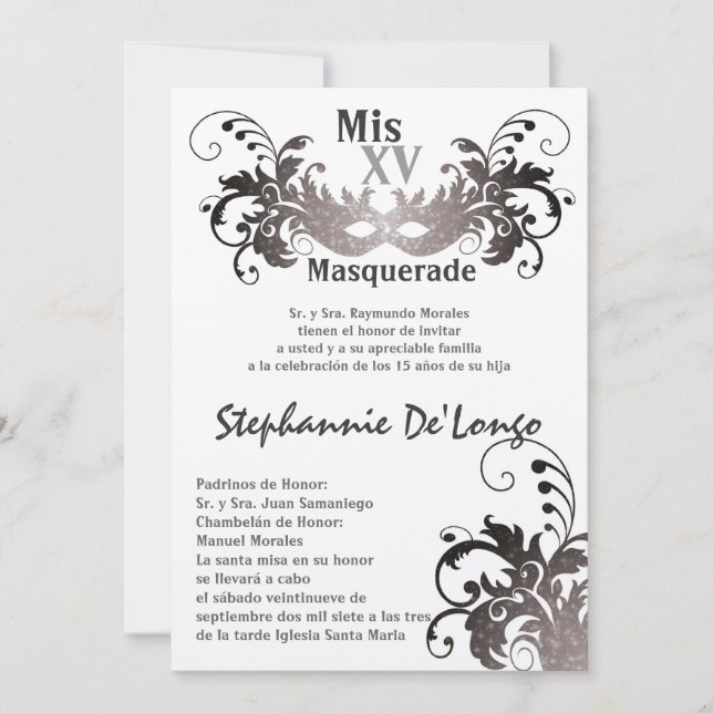 5x7 Masquerade Quinceanera Birthday Invitation (Front)