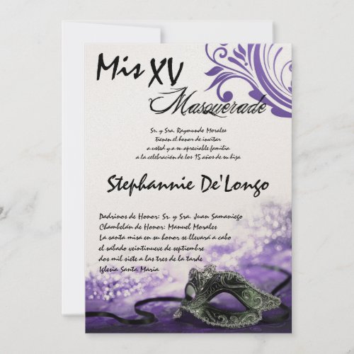 5x7 Masquerade Quinceanera Birthday Invitation