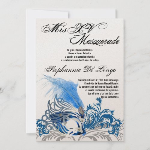 5x7 Masquerade Quinceanera Birthday Invitation