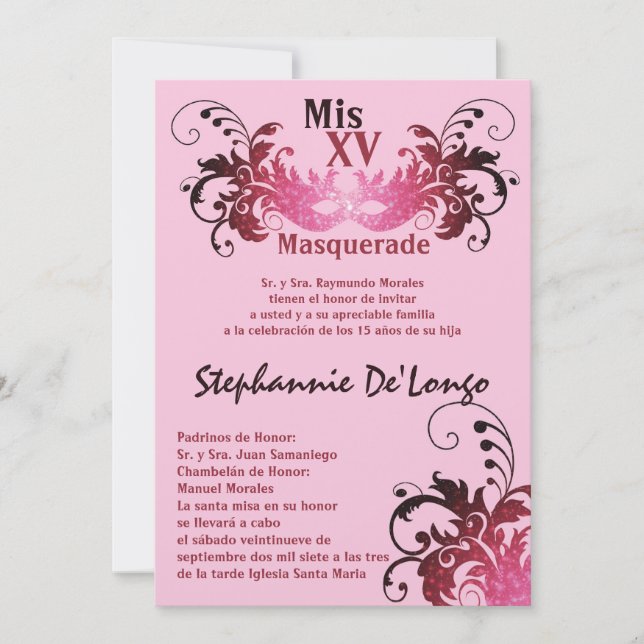 5x7 Masquerade Quinceanera Birthday Invitation (Front)
