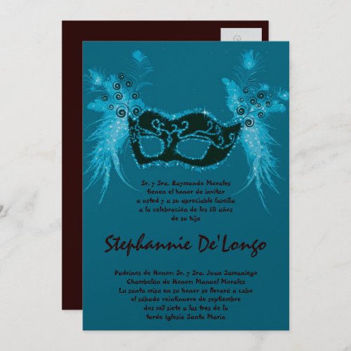 5x7 Masquerade Quinceanera Birthday Invitation