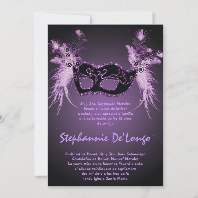 5x7 Masquerade Quinceanera Birthday Invitation (Front)