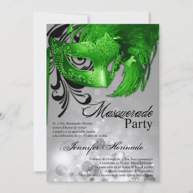 5x7 Masquerade Quinceanera Birthday Invitation (Front)
