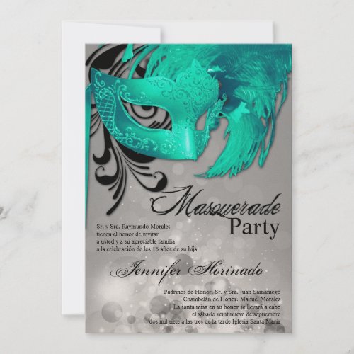 5x7 Masquerade Quinceanera Birthday Invitation