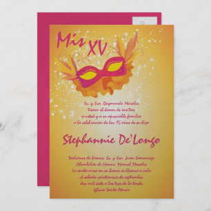 5x7 Masquerade Quinceanera Birthday Invitation