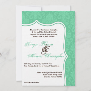 5x7 Mint Green Damask Lace Wedding Invitation
