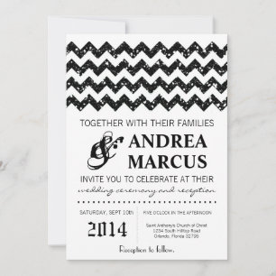 5x7 Modern Blac Glitter Chevron Wedding Invitation
