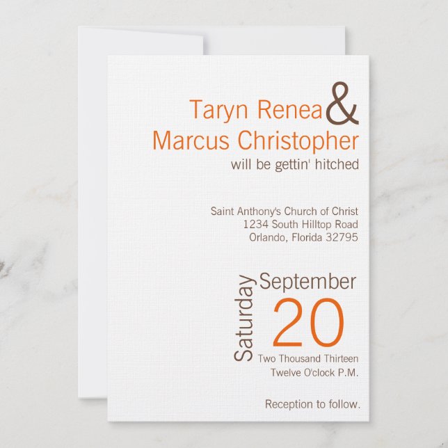 5x7 Modern Brown Orange Chevron Wedding Invitation (Front)