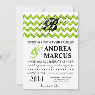 5x7 Modern Lime Glitter Chevron Wedding Invitation