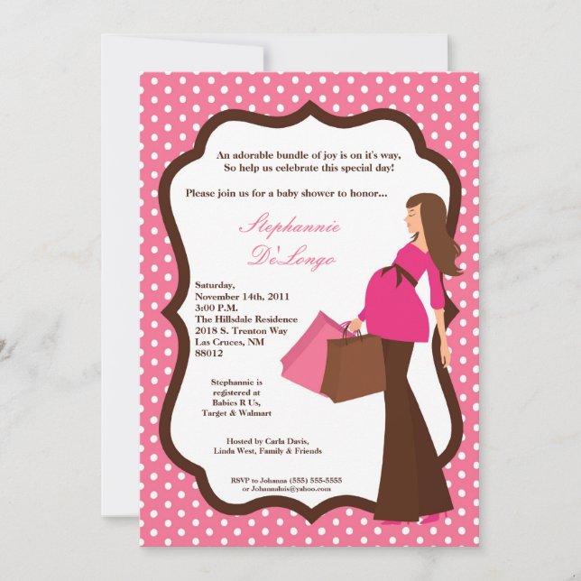 5x7 Modern Mod Mom Shopping Baby Shower Invitation (Front)