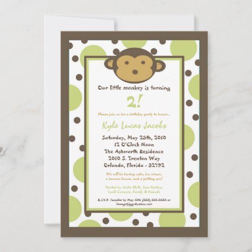 5x7 Modern Mod Monkey Birthday Party Invitation