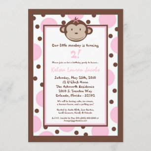 5x7 Modern Mod Monkey Birthday Party Invitation