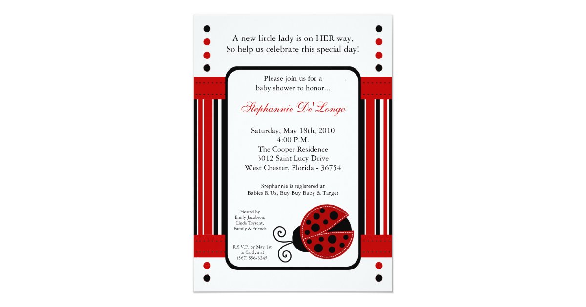 5x7 Modern Mod Red Ladybug Baby Shower Invitation Zazzle Com