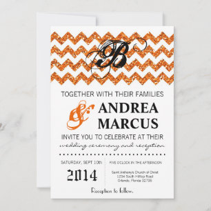5x7 Modern Oran Glitter Chevron Wedding Invitation