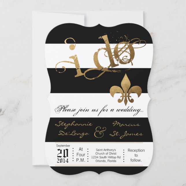 5x7 Modern Stripe Fleur De Leis Wedding Invitation (Front)