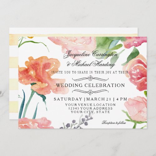 5x7 Modern Watercolor Floral Rose Flower Wedding Invitation