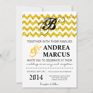 5x7 Modern Yell Glitter Chevron Wedding Invitation
