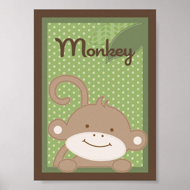 5x7 "Monkey" Jungle Safari Baby Bedding Wall Art (Front)