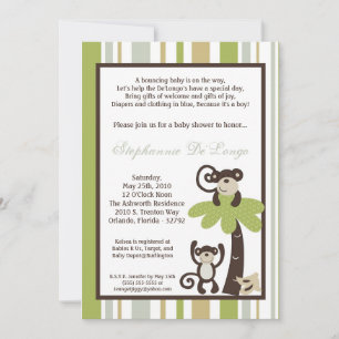 5x7 Monkey Time Zoo Animal Baby Shower Invitation