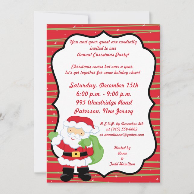 5x7 Mr. & Mrs. Claus Christmas Party Invitation (Front)