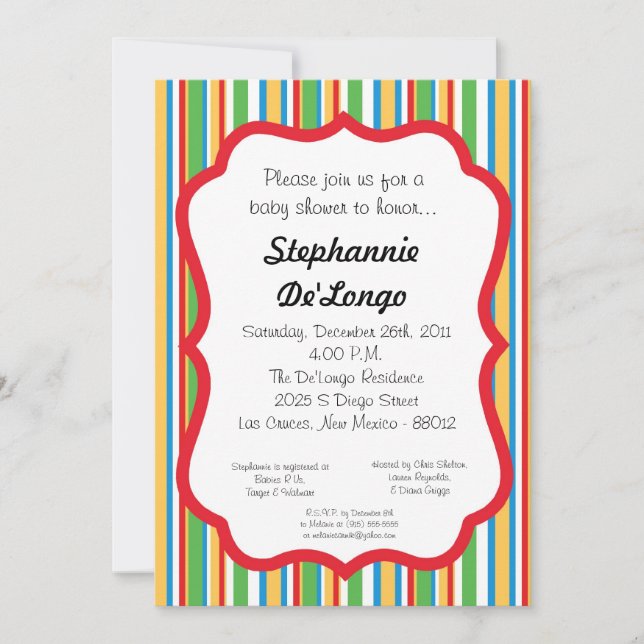 5x7 Multi-Colored Striped Baby Shower Invitation (Front)