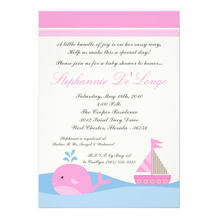 5x7 Naut Sail Boat Whale Baby Shower Invitation