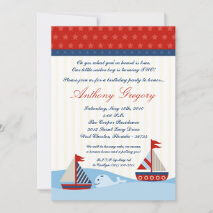 5x7 Nautical Sail Boat Whal Birthday Invitation