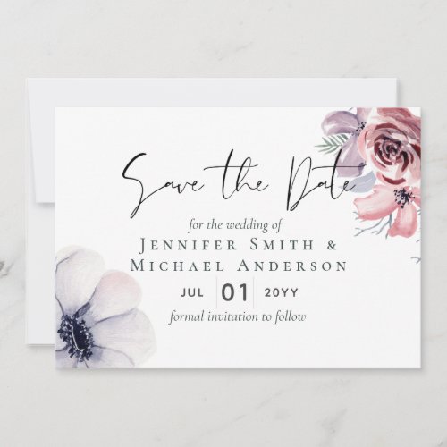 5x7 Navy Blue Coral Floral Save the Dates