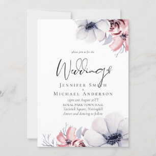 5x7 Navy Blue Coral Floral Script Wedding Set