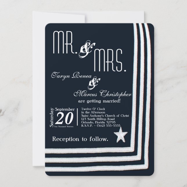 5x7 Navy Summer Dress Blues Wedding Invitation (Front)