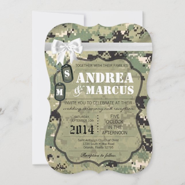 5x7  Navy Tan Type III Three Wedding Invitation (Front)
