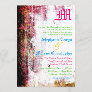 5x7 Neon Grunge Scratch Color Wedding Invitation