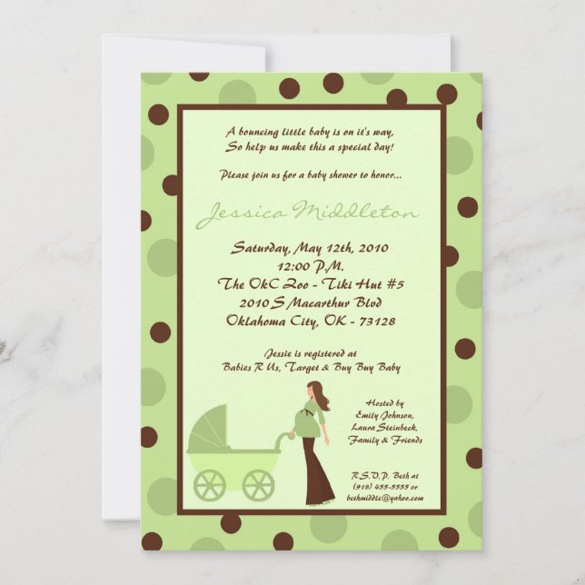 5x7 Neut Green Mom Carriage Baby Shower Invitation (Front)