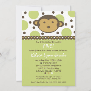 5x7 Neut Modern Mod Monkey Birthday Par Invitation