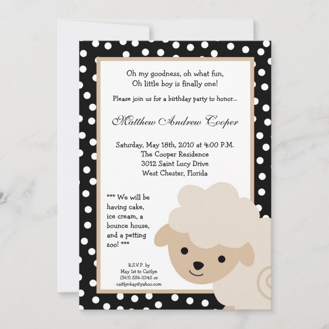 5x7 Neutral Farm Sheep Birthday Party Invitation (Front)