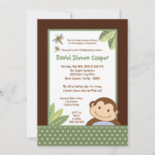 5x7 Neutral Papgayo Monkey Birthday Invitation