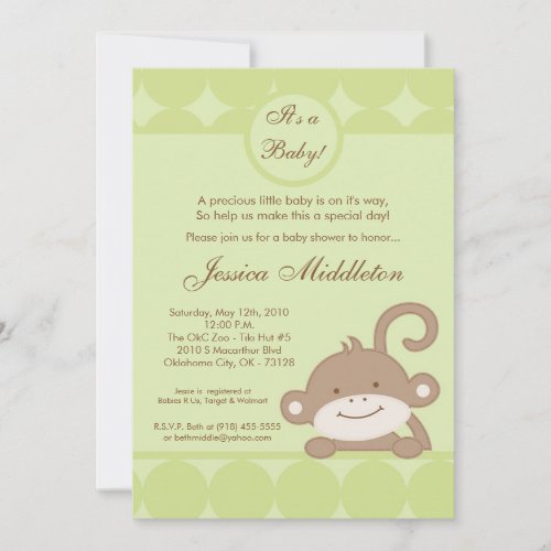 5x7 Neutral PolkaDot Monkey Baby Shower Invitation